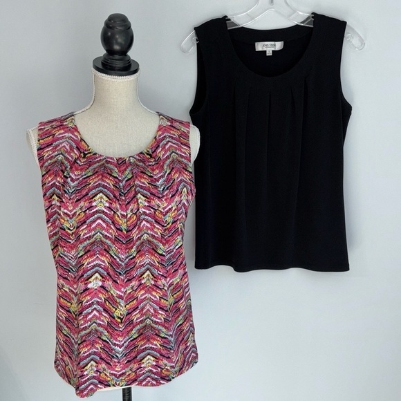 Jones Studio Tops - Jones Studio Separates 2 Sleeveless Shells with Pleated Fronts Print Black Small